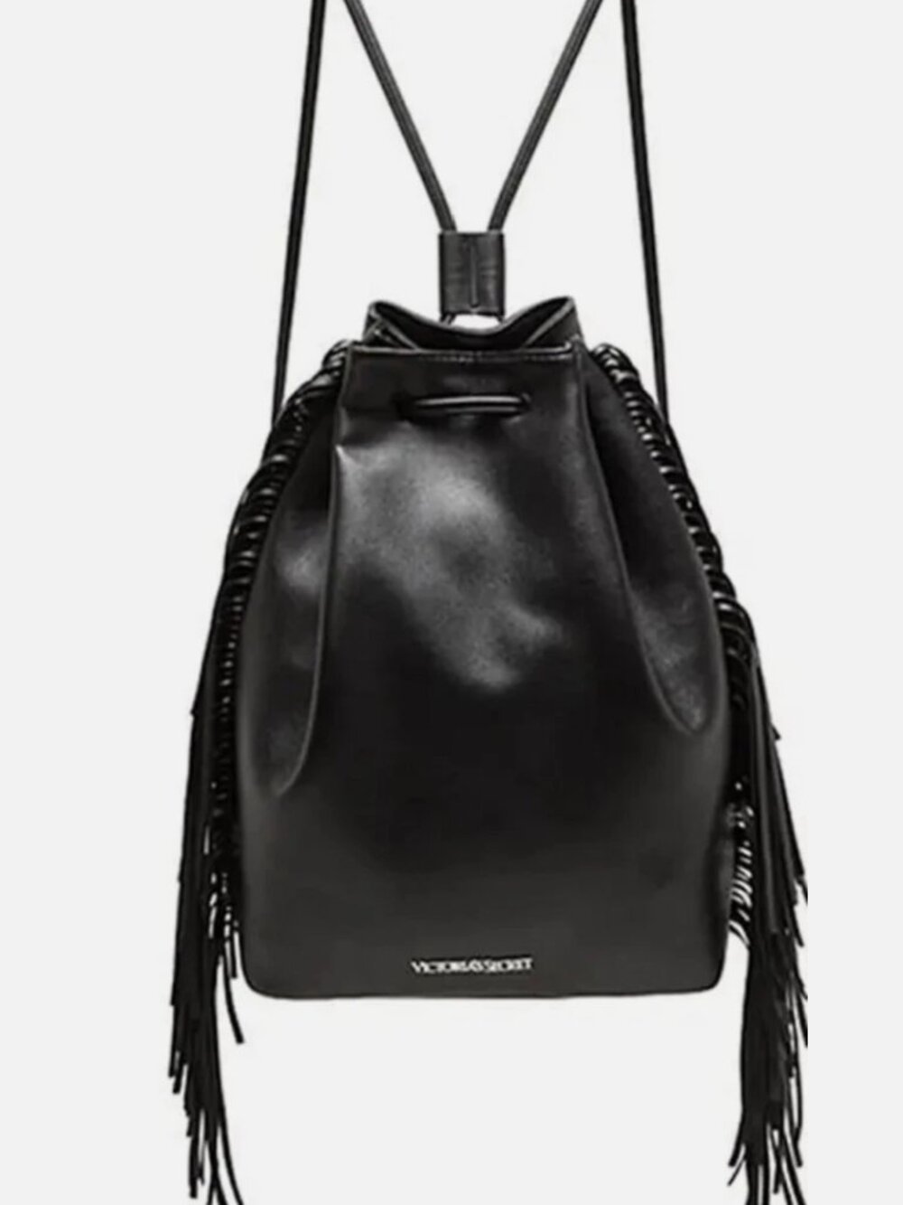 Victoria's Secret Fringe Black Bucket Backpack Shoulder Bag Tote Purse New Tag